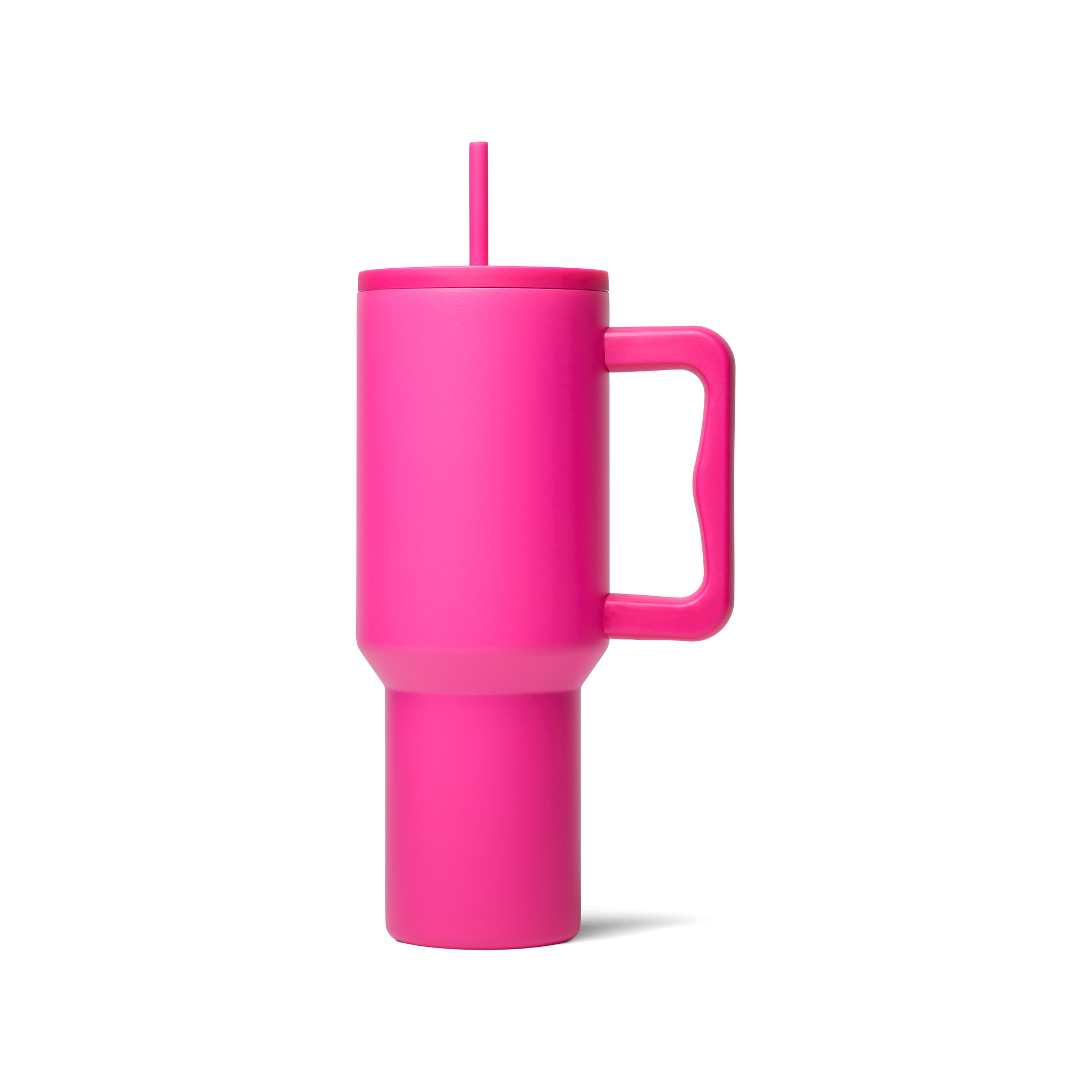 A pink Mega Tumbler 40 oz with a new lid and a straw.
